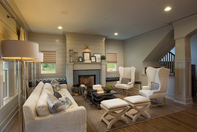 obývacia izba pastelové farby elegantný dizajn vidieckeho domu s luxusným interiérom