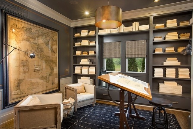 vstavané police na stenu elegantný dizajnový vidiecky dom s luxusným interiérom