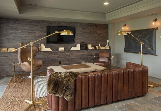 sedací kožený elegantný dizajn vidieckeho domu s luxusným interiérom