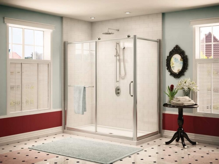 Sprchovací kút s posuvnými dverami Kúpeľňový dizajn keramická dlažba