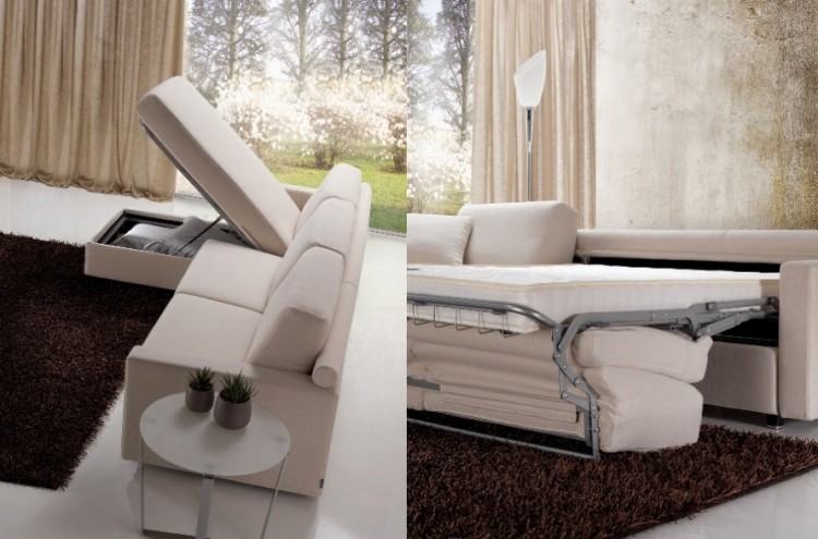 jednoduchý mechanizmus bez vyberania vankúšov Rozkladacia pohovka s boxom na posteľ - rohová sedačka - rohový gauč - béžová - krémová biela - funkcia začiatku postele