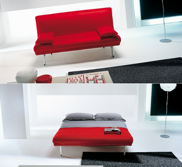 Rozkladacie pohovky malá obývačka nápady domova červená farba