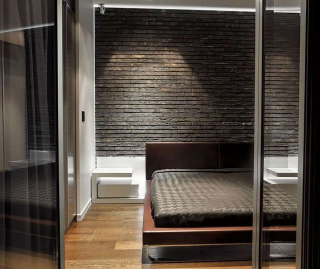 spálňa moderná bakalárska drevená podlaha kamenná stena fototapeta spálňa bakalársky drevená podlaha kamenná stena fototapeta