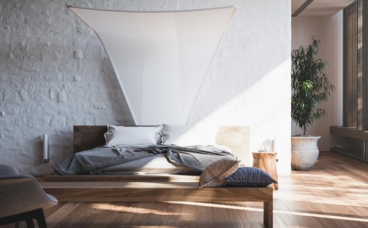 spálne-nápady-japonský štýl-nízka-drevená-posteľ