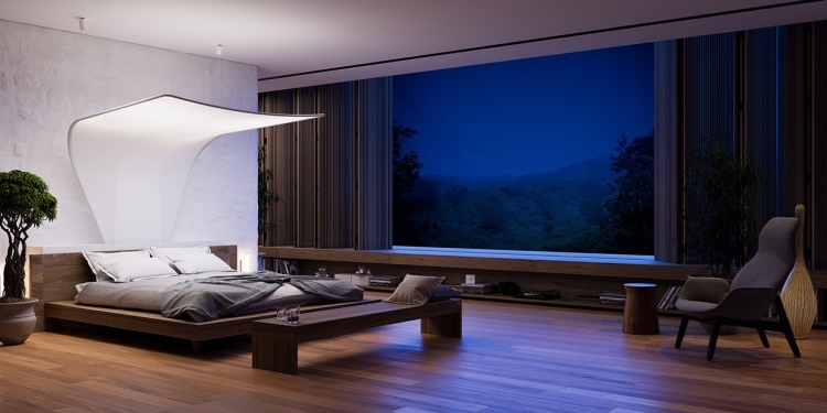 spálne-nápady-japonský-štýl-posteľ-baldachýn