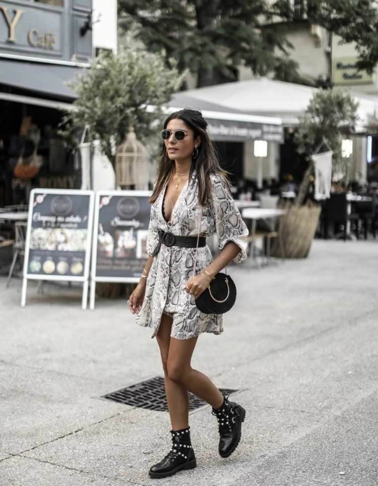 Šaty so vzorom hada Letné šaty Členkové topánky Módne trendy Ženy