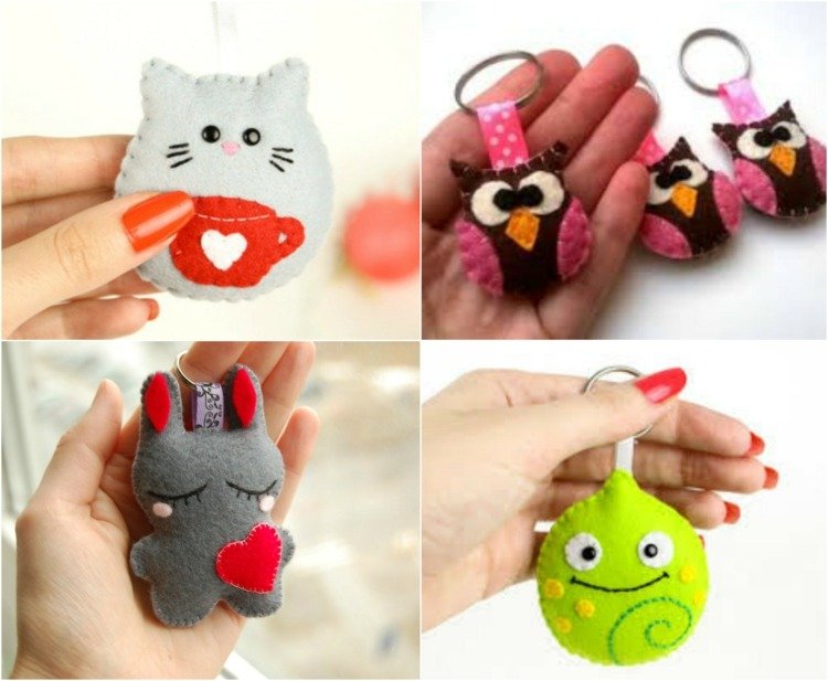 kľúčenka-urob si sám-cítil-mačka-králik-sova-geko-malá-farebná-šiť