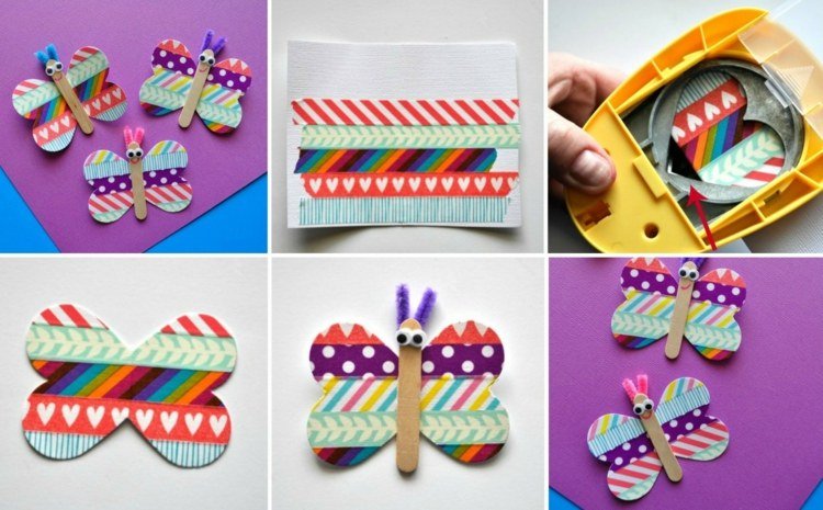 Vyrobte si s deťmi motýle, washi-pásky-zmrzlinové tyčinky-krútia očami-punčom-srdiečkom