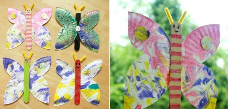 motýle-drotár-deti-okná-obrázky-papierové taniere-zmrzlina-palica-batoľatá-farba