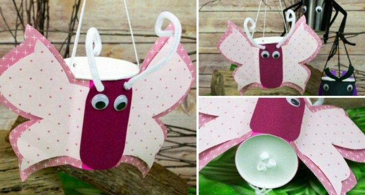 motýle-drotár-deti-miesto na kŕmenie-hmyz-kutilský projekt-ružový hrnček