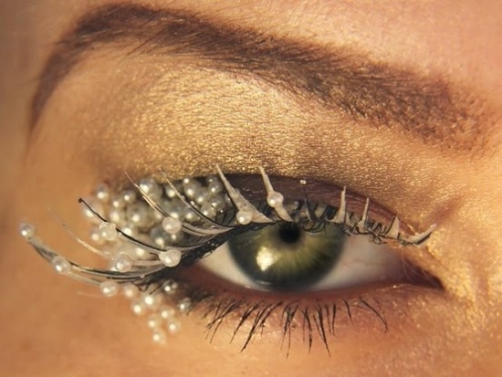 Umelé riasy-lesklé oko-nápady večerné make-up trblietavé čiastočky falošné riasy-lesklé oči-nápady večerné líčenie-kamienky