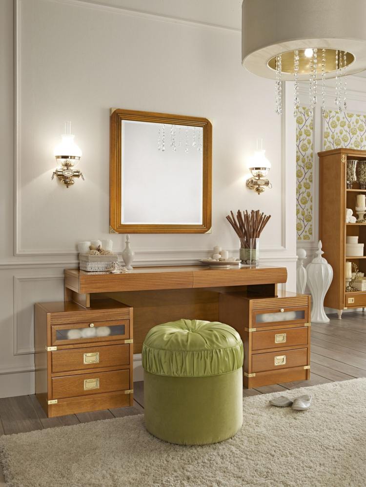 nápady na toaletný stolík v bielom prevedení čalúnenia čalúnenie sedenie skrine osvetlenie stena