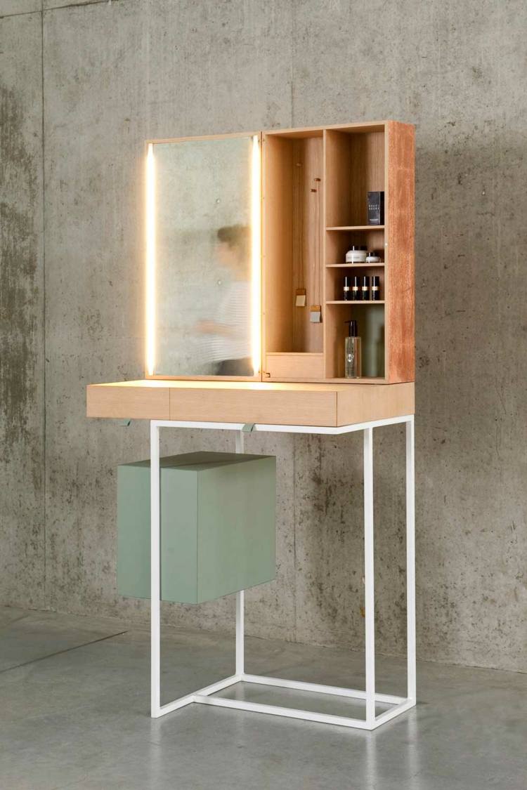 toaletný stolík biele tabeau nicole brock zrkadlové police osvetlenie kovové drevo