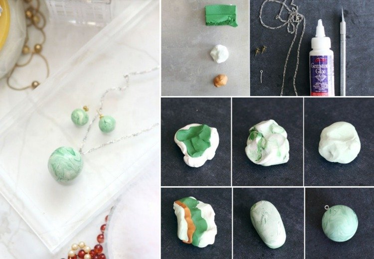 Vyrobte si šperky zo zelených mramorových guličiek ako prívesky