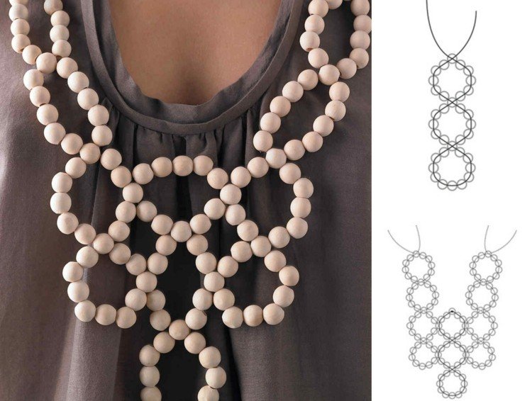 originálny náhrdelník z drevených korálikov so schémou, ktorou si môžete pohrať
