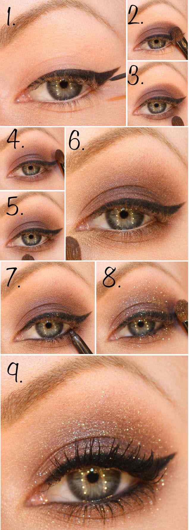 zelené oči make-up hnedé očné tiene trblietky zelené oči-make-up-hnedé-očné tiene-trblietky