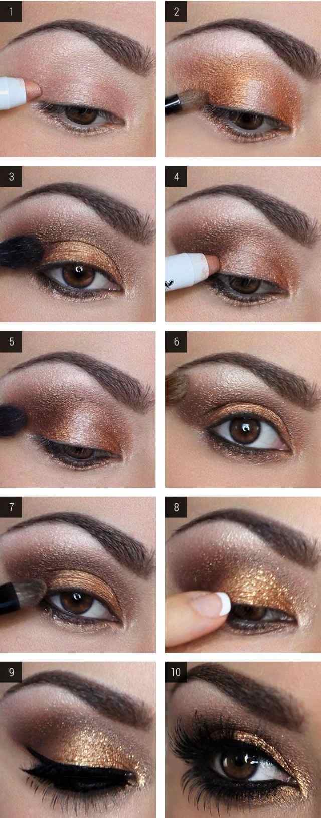 Make-up oči napodobňujú obrázky zlatohnedý večerný make-up Líčenie-imitácia očí-obrázky-zlato-hnedá-večerné líčenie