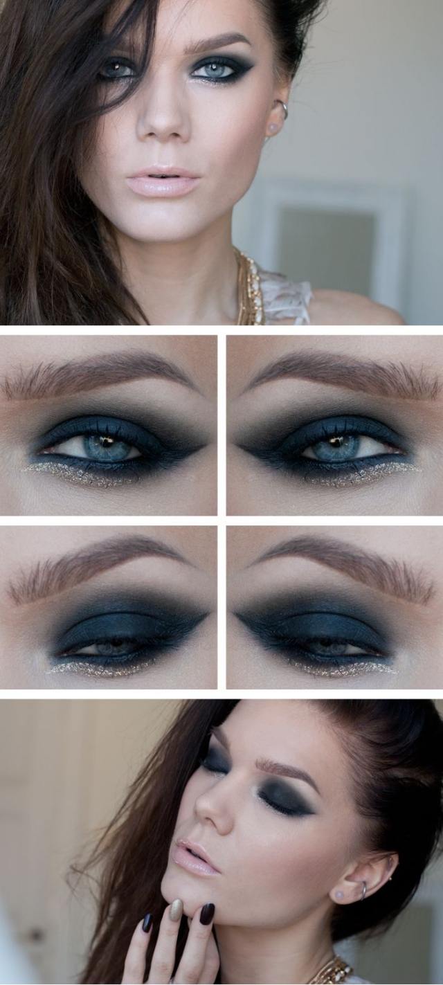 nalíčené oči večerné tmavošedé očné tiene strieborné očné linky nalíčené oči-večer-tmavošedé-očné tiene-strieborná-očná linka