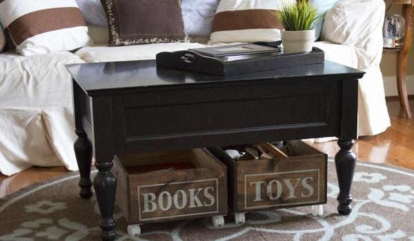 úložný priestor nápady do obývačky drevené boxy roll