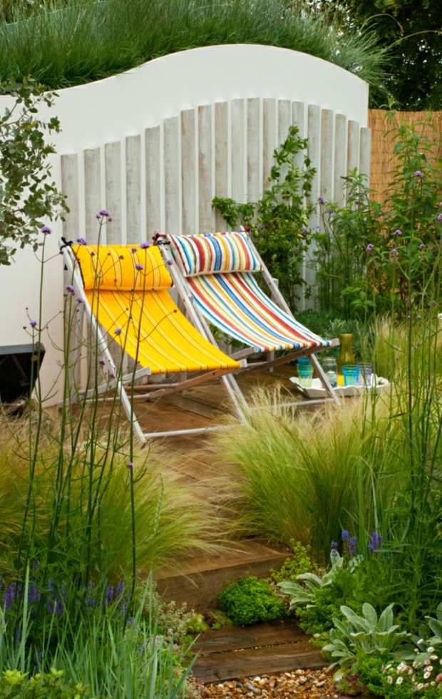 Ležadlá na ochranu súkromia z bambusovej drevenej steny s vlnovkami