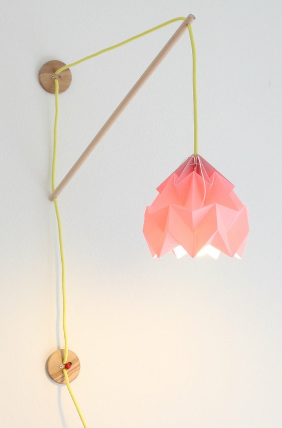 papierová lampa origami ružové tienidlo papierová lampa-origami-ružová-jahňacina-dáždnik