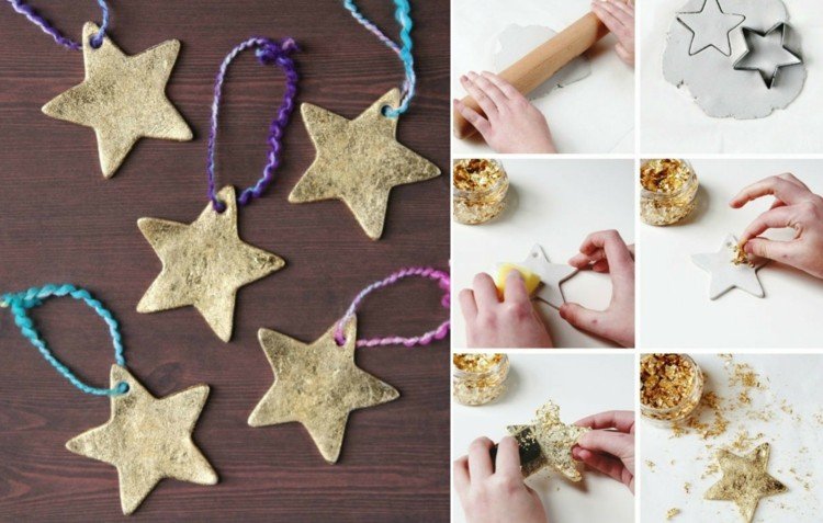 hviezdičky drotári s deťmi remeselné hlinené soľné cesto zlaté papierové trblietavé prívesky