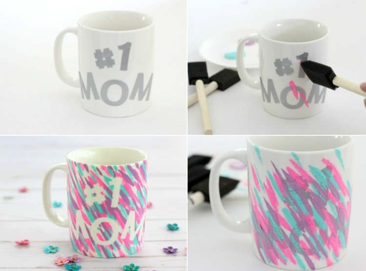 Šálky na maľovanie s deťmi - nápad na vlastnoručne vyrobený nápis z lepiacej pásky