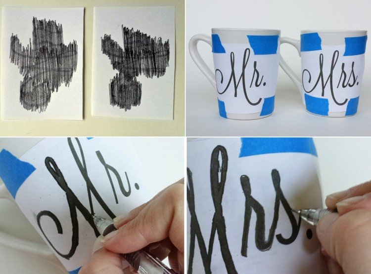 Maľovacie poháre s deťmi - motívy a písmo prenesené ceruzkou