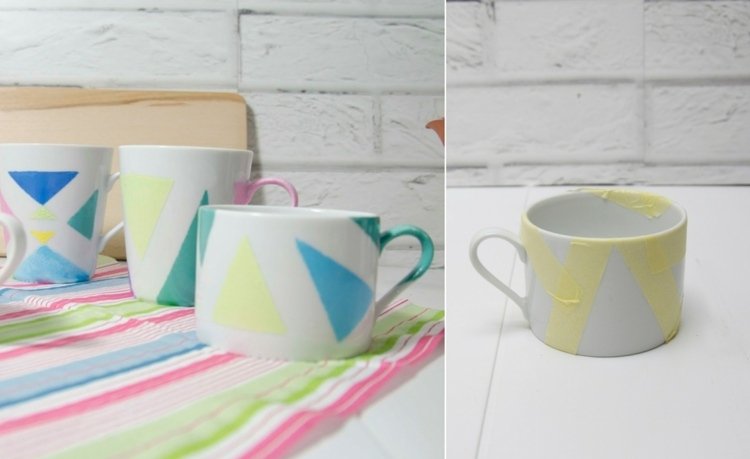 Maľovanie pohárov s deťmi - vytváranie vzorov lepiacou páskou