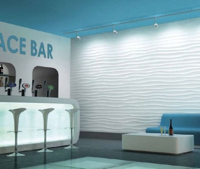 Dekoratívne stenové panely s dekorom vlny s vysokým zvukovým pohltením-3d 3D dekor-stena-panel-zo spevnenej-sadrovej-bielo-osvetlenej-vlnovky