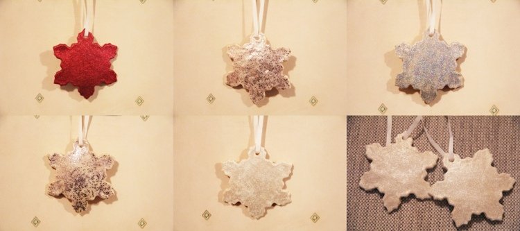Môžete tiež vyrobiť snehové vločky zo slaného cesta snehová vločka drotár pečenie slané cesto trblietky červené strieborné zlato