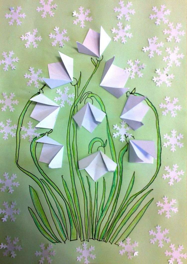 snežienky-drotár-origami-sklad-papier-drotár-nápady-deti