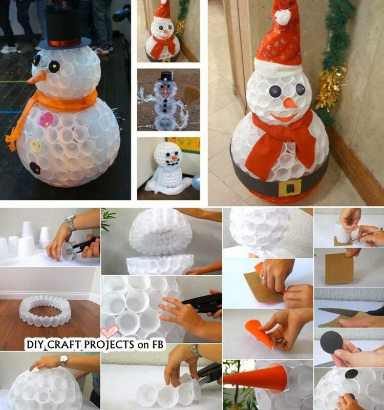 Vyrobte si snehuliaka z bielych plastových pohárov snehuliak drotár plastový hrnček návod na zimné deko