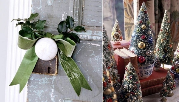 nápad na vianočnú výzdobu kľučka dverí mini vianočné stromčeky vianočná ozdoba na poslednú chvíľu kľučka dverí mini vianočné stromčeky