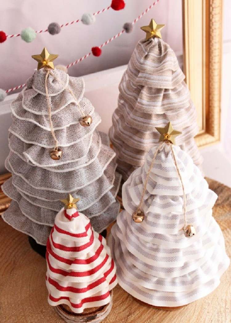 Vyrobte si vianočné stromčeky z ľanu alebo inej látky nápady na rýchle vianočné remeslá, látky, vianočný stromček, ekologické hviezdy
