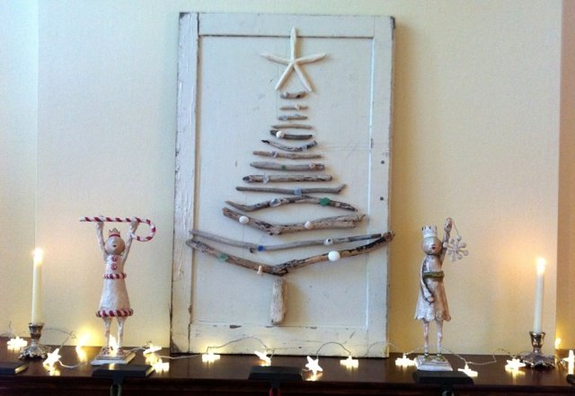 Vianočné stromčeky naplavené drevo remeselné nápady rozprávkové svetlá Driftwood remeselné nápady rozprávkové svetlá hviezda