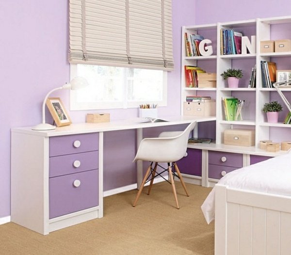 nápady na stôl do fialovej dievčenskej miestnosti fialový pracovný stôl pre dievčatá