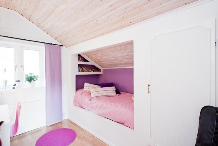 Skrinky na šikmé stropy nápady-detská izba-kombinácia postele