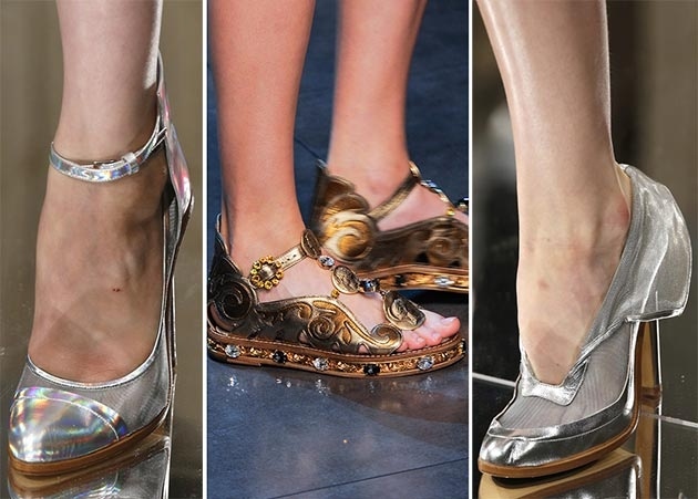 strieborné alebo zlaté prvky používajú oblečenie pre hviezdy Trendy v topánkach jar-leto 2014 strieborná alebo zlatá
