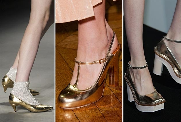 Trendy obuvi jar-leto 2014 aktuálne metalické materiály tvarujú detaily Trendy obuvi jarné súčasné metalické materiály tvarujú detaily