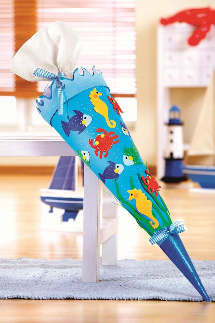 Školská taška drotárska téma-oceán-morské živočíchy-krab-ryba-morský koník