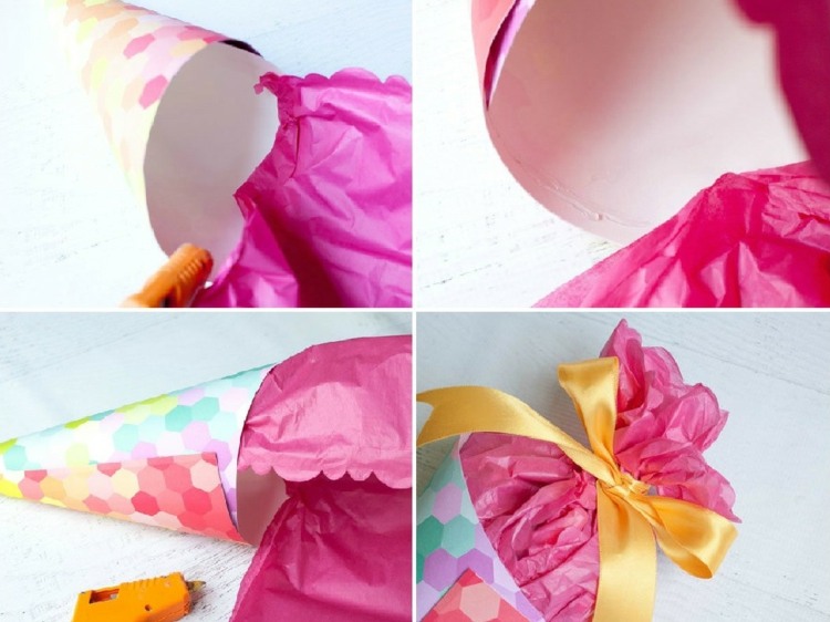 schultuete drotárska kravata-stuha-ružový-papier