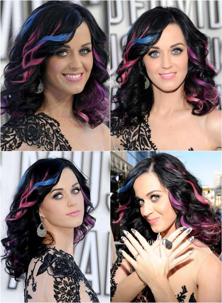 čierne vlasy s modrými a fialovými odleskami od Katy Perry