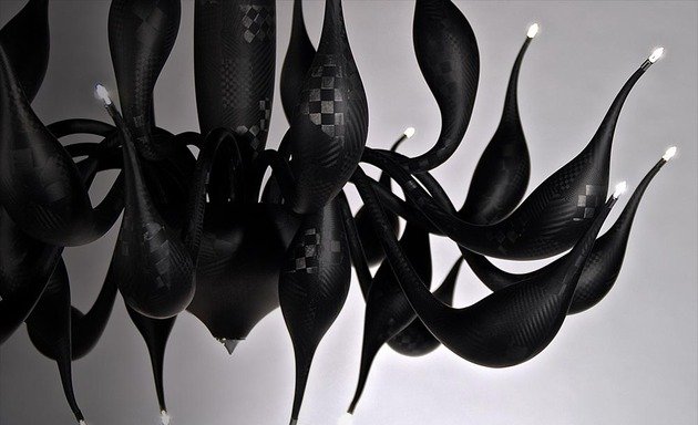 Čierny luster, moderné iskrivé špičky z uhlíkových vlákien lu murano