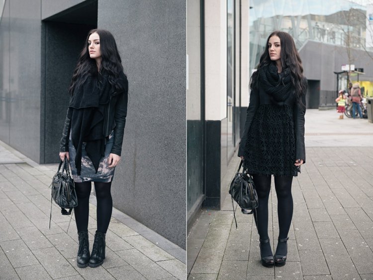 Krátke šaty s čipkou v čiernej farbe Čierne outfity-zostavené sukne na objatie tela