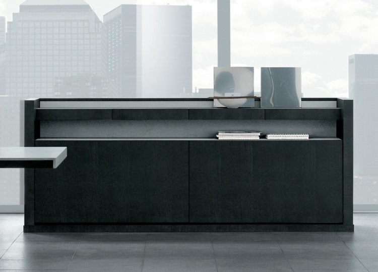 Matný drevený príborník s moderným puristickým dizajnom nápady na čierny príborník zodpovedali špeciálnemu výrobnému modelu