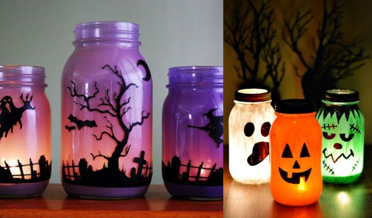 Murárske poháre Nápady na dekoráciu na Halloween, aby bola dekorácia večierka v čiernom svetle jednoduchá