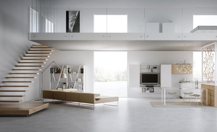 moderná otvorená architektúra a drevené plávajúce schody plávajúce schody-drevo-moderná-architektúra-interiér-otvorené-biele-okná