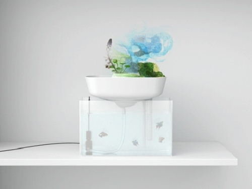 moderná dizajnová plávajúca mini záhrada ako filter