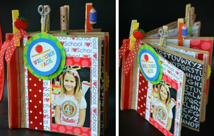 Tip na darček so špeciálne vyrobeným albumom Scrapbooking-nápady-štipce na prádlo-ozdobiť-vitajte-darček-farebný papier